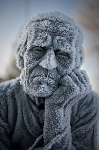 Frost-covered statue